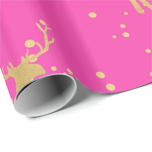 Gold Antler Rentier Elegant Pink Polka Dots Geschenkpapier (Rolleneckpunkt)