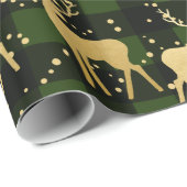 Gold Antler Rentier Green | Buffalo Kariertes Must Geschenkpapier (Rolleneckpunkt)