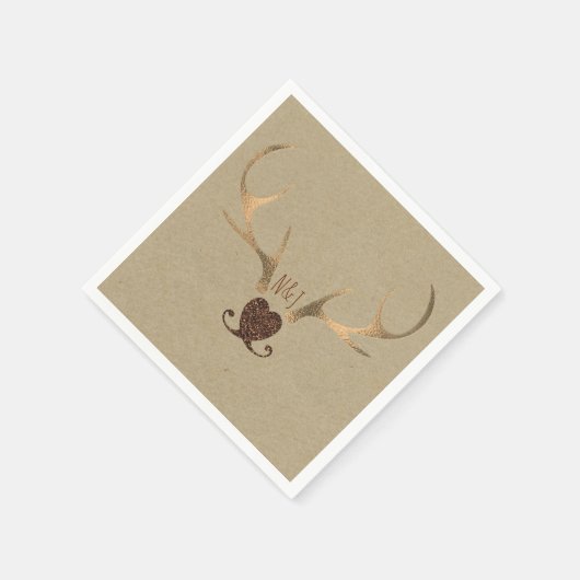 Gold Antlers & Brown Paper Rustic Wedding Serviette (Ecke)