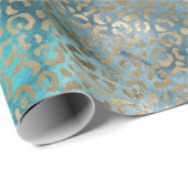 Gold Aqua Aquamarin Blue Leopard Print Geschenkpapier (Rolleneckpunkt)