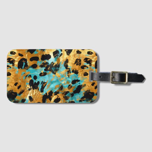 Gold Aqua Black Leopard Gepäckanhänger (Vorderseite (Horizontal))