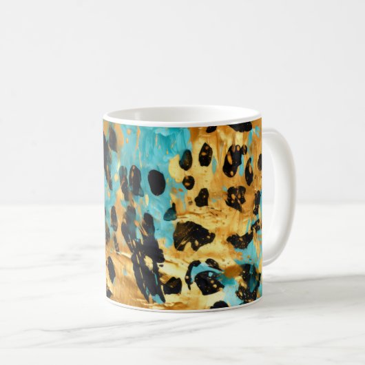 Gold Aqua Black Leopard Kaffeetasse (VorderseiteRechts)
