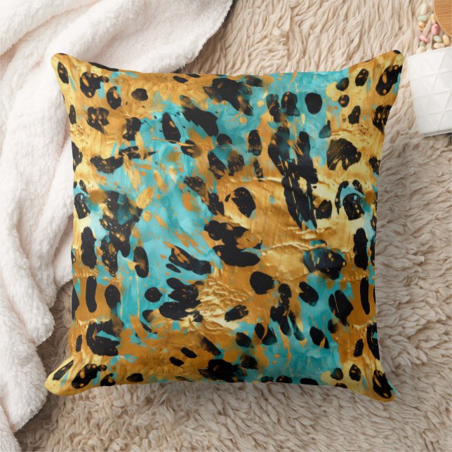 Gold Aqua Black Leopard Kissen (Decke)