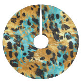 Gold Aqua Black Leopard Polyester Weihnachtsbaumdecke (Vorderseite)
