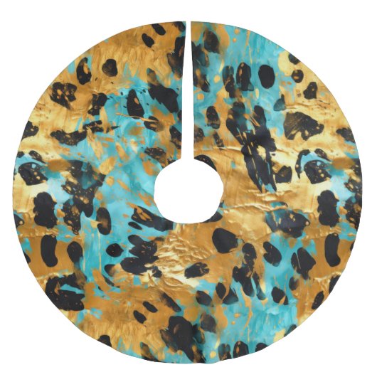 Gold Aqua Black Leopard Polyester Weihnachtsbaumdecke (Vorderseite)