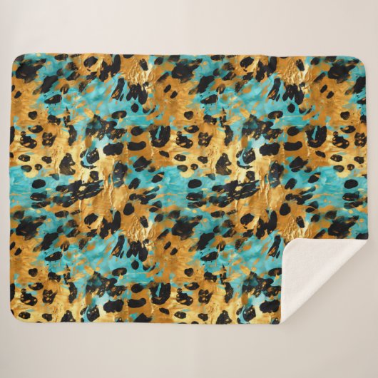 Gold Aqua Black Leopard Sherpadecke (Vorderseite (Horizontal))