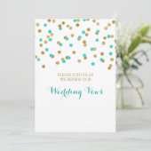Gold Aqua Blue Confetti Vow Renewal Einladung (Stehend Vorderseite)