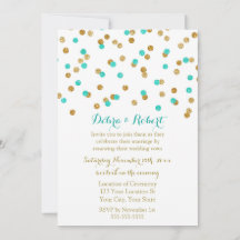 Gold Aqua Blue Confetti Vow Renewal Einladung