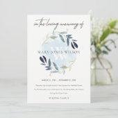 GOLD AQUA BLUE FOLIAGE WREATH BEILEID MEMORIAL DANKESKARTE (Stehend Vorderseite)