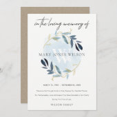 GOLD AQUA BLUE FOLIAGE WREATH BEILEID MEMORIAL DANKESKARTE (Vorne/Hinten)