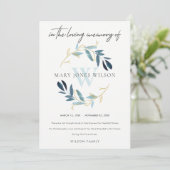 GOLD AQUA BLUE FOLIAGE WREATH BEILEID MEMORIAL DANKESKARTE (Stehend Vorderseite)