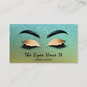 *~* Gold Aqua Blue Glitzer Lashes Visitenkarte