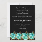 Gold Aqua Floral Wedding Black Background Einladung (Vorderseite)