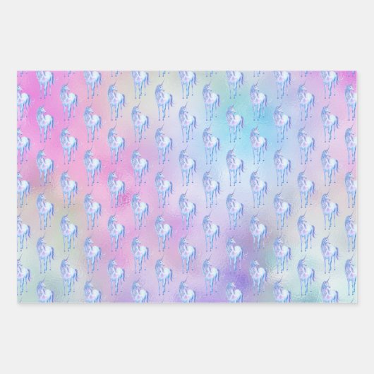 Gold Aqua Glitzer Lila Weißes Einhorn Geschenkpapier Set (Vorderseite 3)