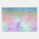 Gold Aqua Glitzer Lila Weißes Einhorn Geschenkpapier Set (Vorderseite)