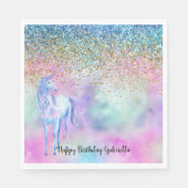 Gold Aqua Glitzer Lila Weißes Einhorn Serviette (Vorderseite)