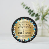 GOLD Aqua Gold Stars Bar Bat Mitzvah Einladung (Stehend Vorderseite)