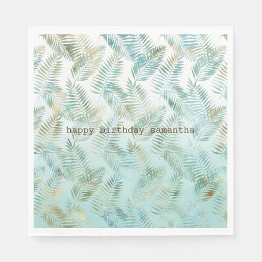 Gold Aqua Green Tropical Blätter Serviette (Vorderseite)