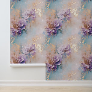 Gold Aqua Lila Floral Tapete