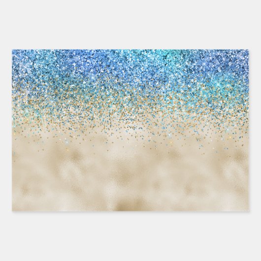 Gold Aqua Lila Glitzer Sparkone Geschenkpapier Set (Vorderseite)