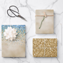Gold Aqua Lila Glitzer Sparkone Geschenkpapier Set