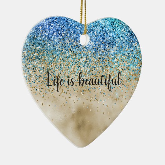 Gold Aqua Lila Glitzer Sparkone Keramik Ornament (Rechts)