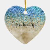 Gold Aqua Lila Glitzer Sparkone Keramik Ornament (Vorne)