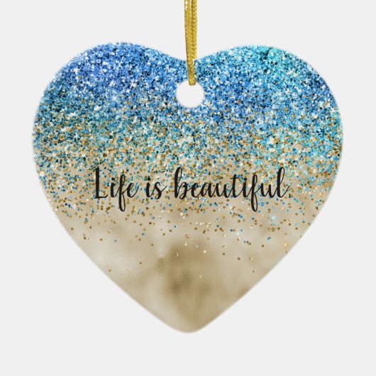 Gold Aqua Lila Glitzer Sparkone Keramik Ornament (Vorne)