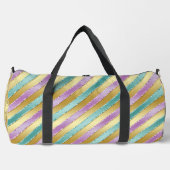 GOLD AQUA & LILA SATIN STRIPE SEHEN PATTER DUFFLE BAG (Vorderseite)