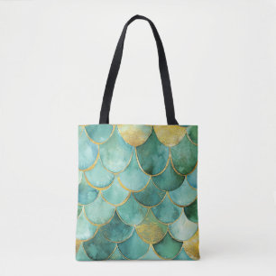 Gold Aqua Mermaid Maßstab Wasserfarben Muster Tasche