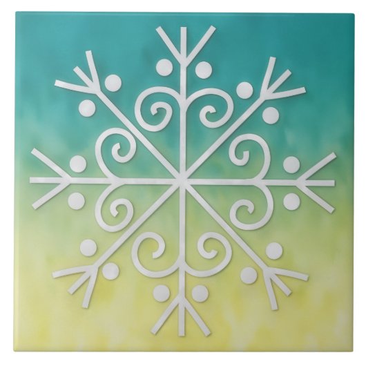 Gold Aqua Ombre Snowflake Winter Holiday Tile Fliese (Vorderseite)