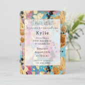 Gold Aqua Pink Abstrakt Leopard Einladung (Stehend Vorderseite)