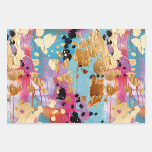 Gold Aqua Pink Abstrakt Leopard Geschenkpapier Set (Vorderseite 3)