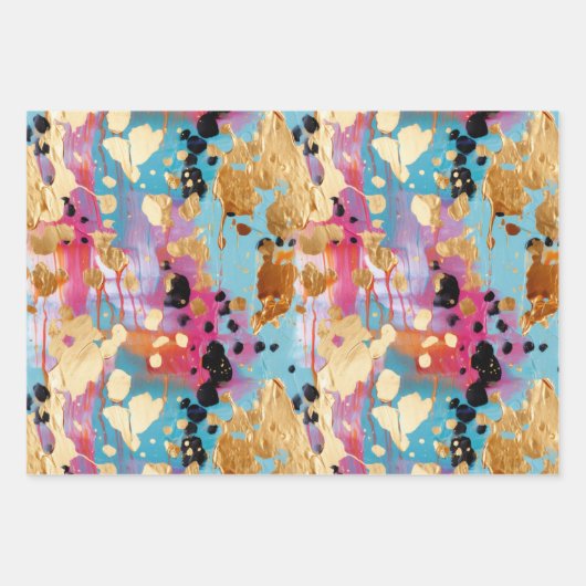 Gold Aqua Pink Abstrakt Leopard Geschenkpapier Set (Vorderseite)