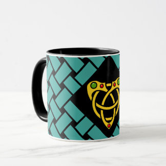 Gold/Aqua/schwarze Bänder/Webart, keltischer Tasse