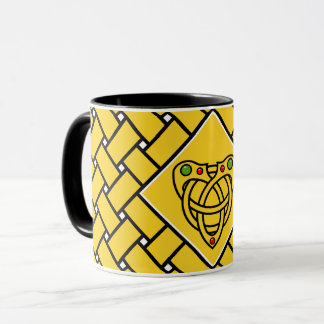 Gold/Aqua/schwarze Bänder/Webart, keltischer Tasse