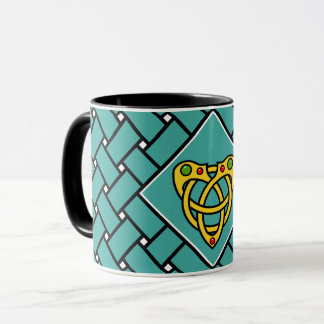 Gold/Aqua/Schwarze Bänder/Weber, keltischer Herzkn Tasse