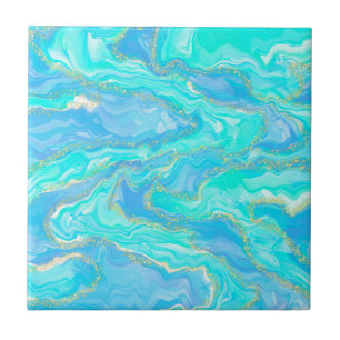 Gold, Aqua und Blue Abstrakt Fliese