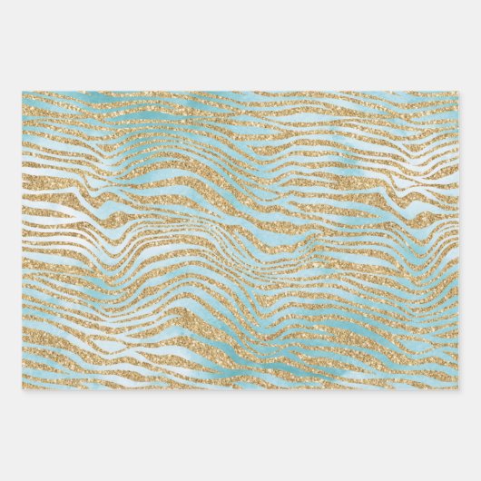 Gold Aqua White Ombre Zebra Leopard Geschenkpapier Set (Vorderseite 2)