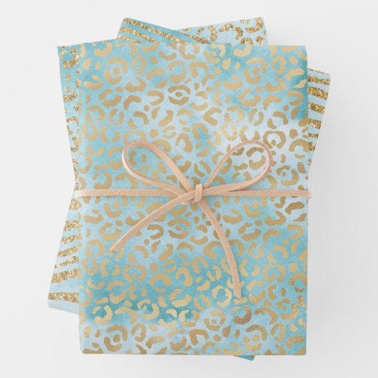 Gold Aqua White Ombre Zebra Leopard Geschenkpapier Set (Beispiel)