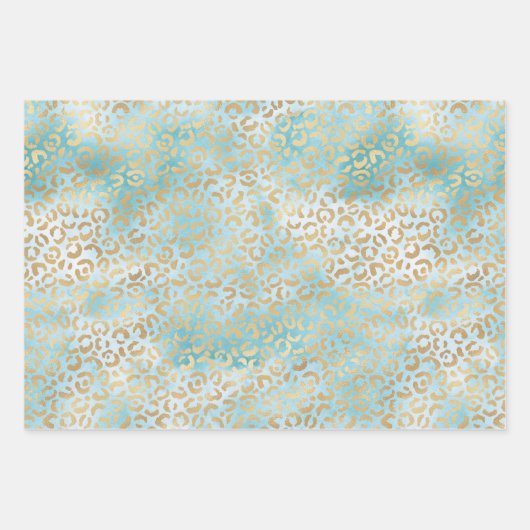 Gold Aqua White Ombre Zebra Leopard Geschenkpapier Set (Vorderseite)