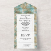 Gold Aqua White Tropical Blätter All In One Einladung (Innen Boden)