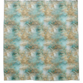 Gold Aqua White Tropical Blätter Duschvorhang (Vorderseite)