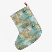 Gold Aqua White Tropical Blätter Großer Weihnachtsstrumpf (Rückseite (Hängend))