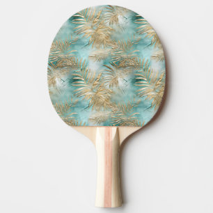 Gold Aqua White Tropical Blätter Tischtennis Schläger