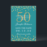 Gold Aquamarin 50. Geburtstag Save the Date Detail Einladung<br><div class="desc">Elegantes "50th Birthday Party" Design mit Imitats Glitzer Konfetti & Details Text. Einfach zu bedienen und leicht zu personalisieren. Bestelle noch heute!</div>