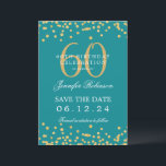 Gold Aquamarin 60. Geburtstag Save the Date Detail Einladung<br><div class="desc">Elegantes "60th Birthday Party" Design mit Imitats Glitzer Konfetti & Details Text. Einfach zu bedienen und leicht zu personalisieren. Bestelle noch heute!</div>