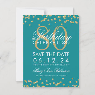 Gold Aquamarin 80. Geburtstag Rett Datum Confetti Save The Date
