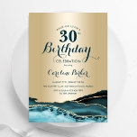 Gold Aquamarin Agate 30. Geburtstag Einladung<br><div class="desc">Aquamarin und goldgelb an 30. Geburtstag Party Einladung. Elegantes modernes Design mit Aquarellfarben-marmorgeode Hintergrund,  Imitats Glitzer Gold und Typografie Skript-Schriftart. Die trendige Einladungskarte eignet sich perfekt für eine stilvolle Damenfeier. Gedruckte Zazzle-Einladungen oder Sofortdownload digitaler Druckvorlage.</div>