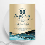Gold Aquamarin Agate 60. Geburtstag Einladung<br><div class="desc">Aquamarine und goldene Altersgruppe 60. Geburtstagsfeier Einladung. Elegantes modernes Design mit Aquarellfarben-marmorgeode Hintergrund,  Imitats Glitzer Gold und Typografie Skript-Schriftart. Die trendige Einladungskarte eignet sich perfekt für eine stilvolle Damenfeier. Gedruckte Zazzle Einladungen oder Sofortdownload digitalen druckbaren Vorlage.</div>